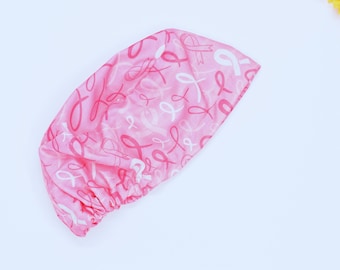 Breast Cancer Awareness paardenstaart scrubmuts, chirurgische muts voor dames. Met satijn gevoerde optie operatiemuts, Cancer Euro scrubmuts, scrubmutsen voor dames