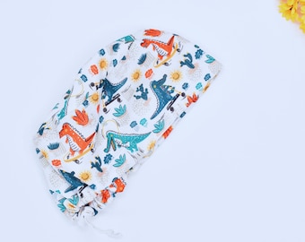 Dinosaurs ponytail scrub cap, Satin Lined scrub cap. Surgical cap women. Surgical cap with ponytail, Scrub caps for women.
