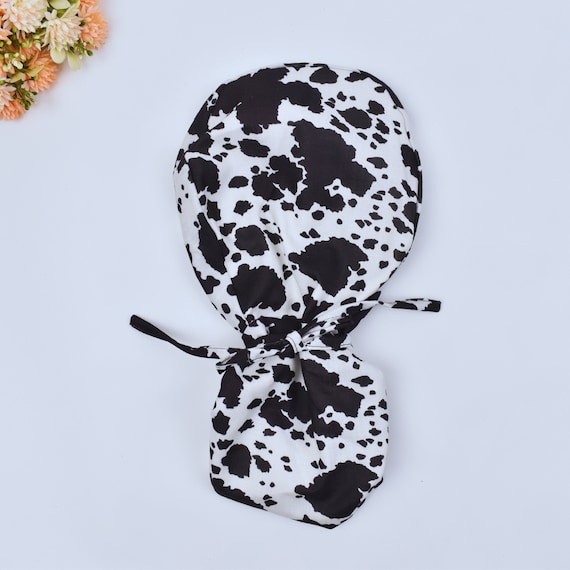 Cow print ponytail scrub cap, Surgical cap women. Ponytail scrub hat, Scrub caps for women. Satin Lined Option. Satin Lined scrub cap