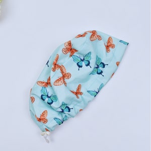 Butterflies Euro Scrub Cap for Women, Surgical cap Satin Lined Option, Scrub caps for women, surgery cap. Satin Lined Option.