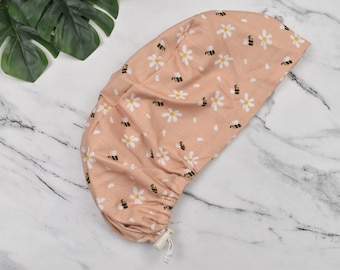 Bees Euro Scrub Cap for Women, Surgical cap Satin Lined Option. Satin lined scrub cap.
