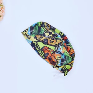 Cars Euro scrub cap, Satin Lined scrub cap. Surgical cap women. Surgical cap with ponytail, Scrub caps for women, Cars Ponytail scrub cap.