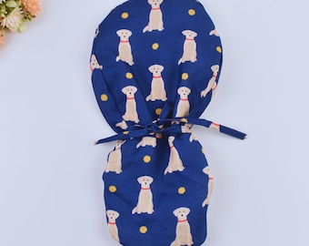 Gorro quirúrgico Golden Retriever - Gorro quirúrgico con cara de perro - Gorro quirúrgico con coleta - Gorro de enfermera - Gorro de enfermería - Gorro quirúrgico para mujer - Gorro quirúrgico para mujer - Añadir forro de satén
