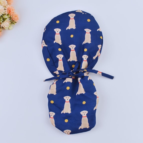 Golden Retriever Scrub Hat-Dog face Scrub Cap-Ponytail Scrub Hat-Nurse Cap-Nursing Hat-Women's Scrub Hat-Women's Scrub Cap- Add Satin Lining