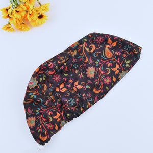 Flower Euro Scrub Cap for women, Floral Euro Scrub Cap, Surgical cap Satin Lined Option. Satin lined scrub cap.