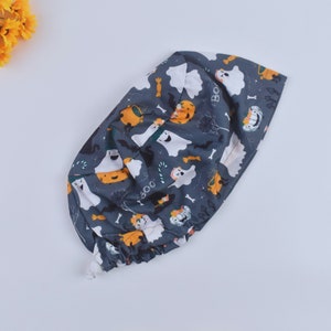 Halloween Euro Scrub Cap for Women, Boo Euro scrub cap, Surgical cap Satin Lined Option, autumn scrub cap, Satin lined scrub cap.