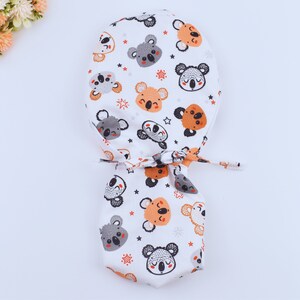 Koala Ponytail scrub cap, Animal Ponytail scrub cap Surgical cap women. Surgical cap with ponytail. Satin Lined Scrub cap