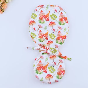 Mushrooms scrub cap, Scrub caps for women. Medical Scrub Cap, Satin Lined scrub cap, Euro scrub cap, Ponytail scrub cap, 3 STYLE scrub caps.