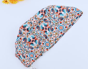 Flower Euro Scrub Cap for women, Floral Euro Scrub Cap, Surgical cap Satin Lined Option. Satin lined scrub cap.