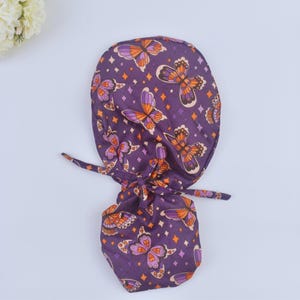 Butterfly Scrub cap, ponytailed surgical cap with pouch for long hair, Nurse in the making gift ideas, medical professional hair coverings