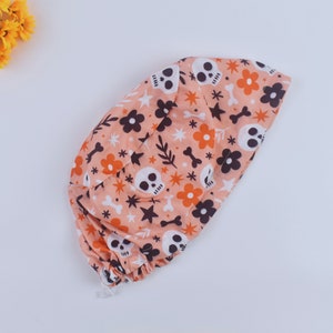 Halloween Euro Scrub Cap for Women, Skull Euro scrub cap, Floral scrub cap, Surgical cap Satin Lined Option, Satin lined scrub cap