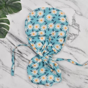 Floral ponytail scrub cap, Summer scrub cap with ponytail holder, Satin Lined scrub cap.