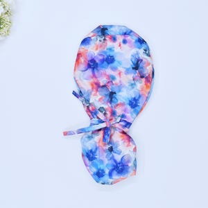 Tie Dye Floral Scrub cap, Ponytail Scrub cap, Tie Dye Euro Scrub Cap, surgical scrub hats, scrub hat, scrub caps for women,surgeon scrub cap