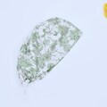 Green Floral Ponytail scrub caps for women, floral Surgical hat. Satin Lined Option Surgical cap, Floral Euro scrub caps for women.