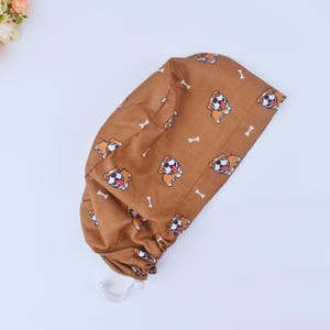 Funny French Puppy Euro scrub cap, Scrub cap with ponytail holder. Funny Dog Ponytail scrub cap, Satin Lined Scrub cap, 3 STYLE scrub caps.