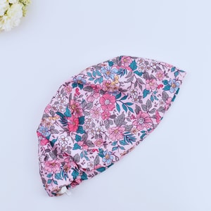 Floral Euro Scrub Cap for Women, Floral Euro Scrub Cap. Surgical cap Satin Lined Option. Satin lined scrub cap.