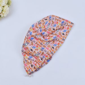Wild Animal Euro Scrub Cap for Women, Surgical cap Satin Lined Option. Satin lined scrub cap. Scrub cap in 3 Styles.