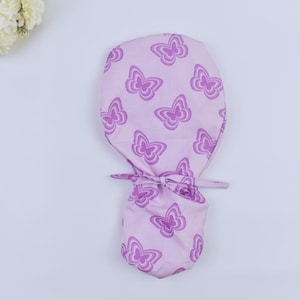 Butterfly Scrub cap, ponytailed surgical cap with pouch for long hair, Nurse in the making gift ideas, medical professional hair coverings