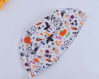 Halloween Euro Scrub Caps, SPOOKY scrub caps for Women, Halloween ponytail scrub cap, Fall Surgical cap women. Surgical cap with ponytail.