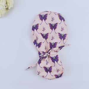 Butterfly Scrub cap, ponytailed surgical cap with pouch for long hair, Nurse in the making gift ideas, medical professional hair coverings