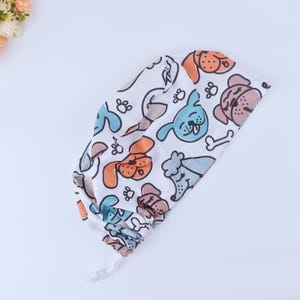 Funny Puppy Euro scrub cap, Scrub cap with ponytail holder. Funny Dog Ponytail scrub cap, Satin Lined Scrub cap, 3 STYLE scrub caps.
