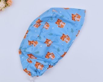 Cats Euro Scrub Cap for Women, Funny Cat Scrub Cap. Cats Ponytail scrub caps, Surgical cap Satin Lined Option. Satin lined scrub cap.