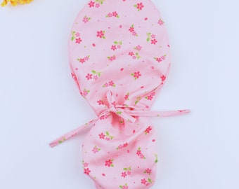 Floral ponytail scrub cap, Floral euro scrub cap, Summer scrub cap with ponytail holder. Satin Lined scrub cap, Scrub caps for women.
