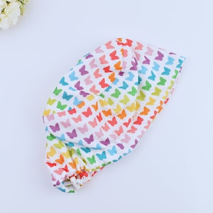 Butterflies Euro Scrub Cap for Women, Butterflies Floral Euro Scrub Cap. Surgical cap Satin Lined Option. Satin lined scrub cap.