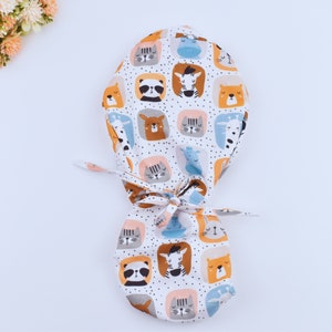 Wild Animal Ponytail scrub cap, Funny Surgical cap for women, Funny face Animal Surgical cap women ponytail. Satin Lined Scrub cap