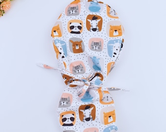 Wild Animal Ponytail scrub cap, Funny Surgical cap for women, Funny face Animal Surgical cap women ponytail. Satin Lined Scrub cap