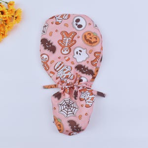 Halloween Ponytail scrub hat, Skeleton scrub cap, Pink Skeleton surgery hat, skeleton ponytail scrub cap, women’s scrub hat, Halloween scrub