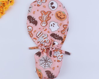 Halloween-scrubpet paardenstaart, scrubmuts skelet, roze operatiemuts skelet, scrubmuts skelet paardenstaart, scrubmuts dames, scrubmuts voor dames, Halloween-scrub
