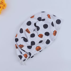 Halloween Euro Scrub Cap, Halloween ponytail scrub cap, Fall Surgical cap women, Pumpkin Euro scrub cap, Satin lined scrub cap