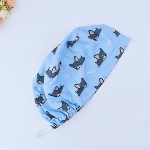 Lazy Chihuahua Puppy Euro style scrub cap, Puppy ponytail scrub cap, Scrub cap with ponytail holder. Satin Lined Option, 3 STYLES scrub cap