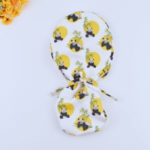 Gorro quirúrgico con cola de caballo de panda, gorro quirúrgico europeo con panda, gorro quirúrgico con forro de satén para mujer, gorro quirúrgico divertido