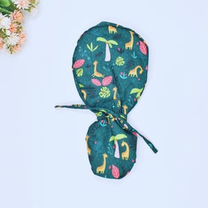 Wild animals ponytail scrub cap, Funny Surgical cap for women. Surgical cap with ponytail. Satin Lined scrub cap.