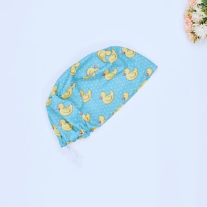 Duck Euro Scrub Cap for Women, Surgical cap with Satin Lined Option, Duck Ponytail scrub cap. Duck Surgical hat for men&#39;s