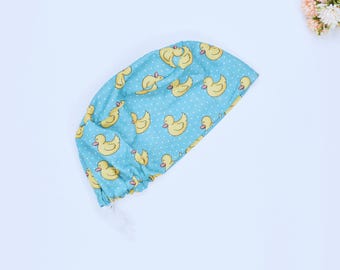 Duck Euro Scrub Cap for Women, Surgical cap with Satin Lined Option, Duck Ponytail scrub cap. Duck Surgical hat for men's