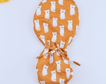 Cat Ponytail scrub cap, Surgical cap women. Satin Lined Option Surgical cap with ponytail, Scrub caps for women, euro scrub cap.