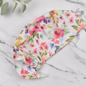 Floral  Euro Scrub Cap for Women, Surgical cap Satin Lined Option. Satin lined scrub cap.