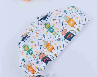 Robot robotic Surgical SCRUB hat theatre cap, Satin Lined Option, Robot robotic Euro style scrub cap, 3 STYLE scrub caps.