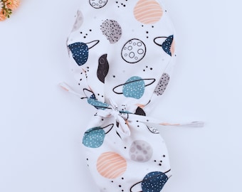 Space Ponytail scrub cap, Scrub cap with ponytail holder, Surgical cap with ponytail, Scrub caps for women, Satin Lined Option,