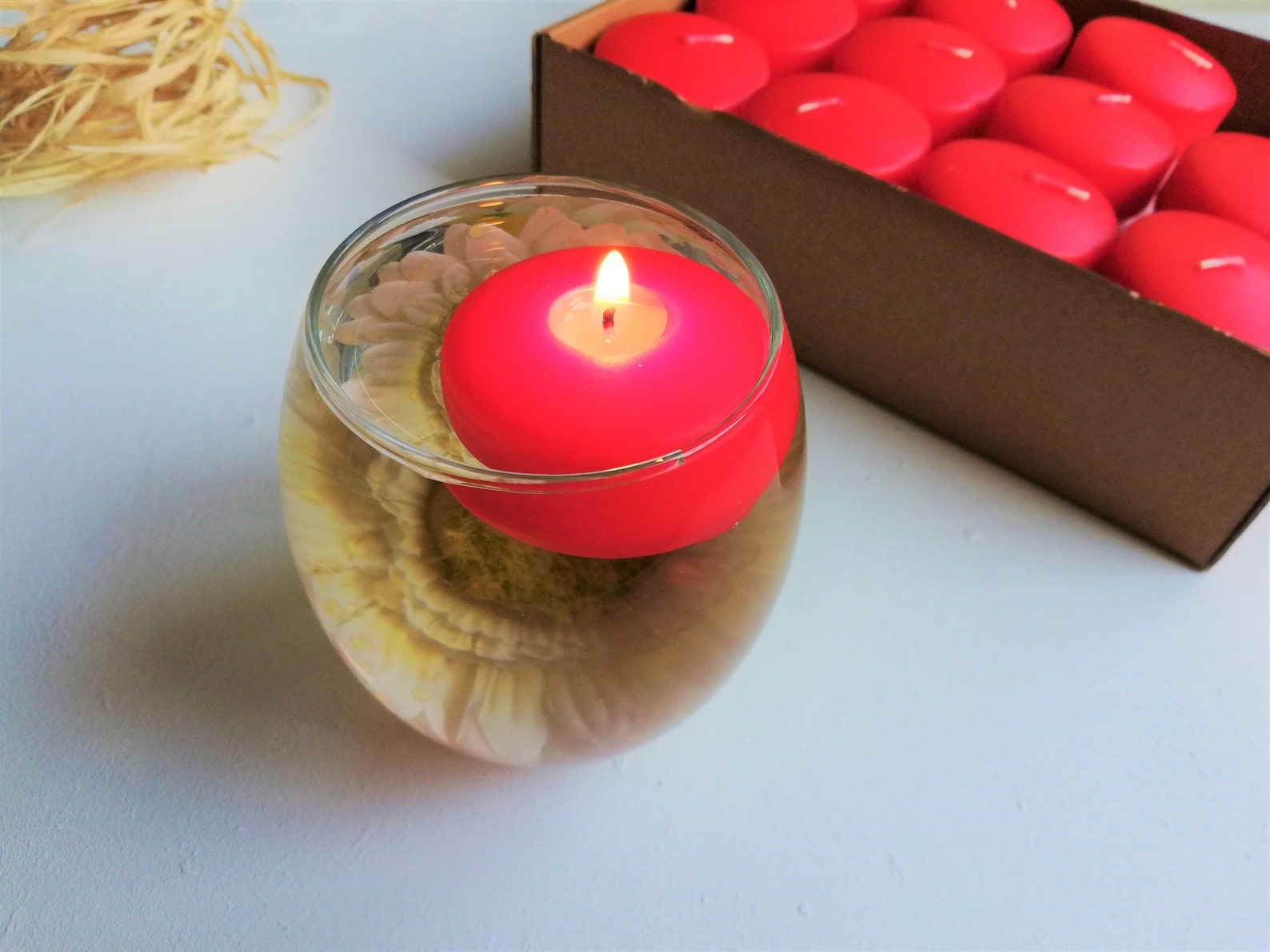 25 Large 6cm Floating Cream Wax Candle 5 Burn Hour Wedding Party Birthday