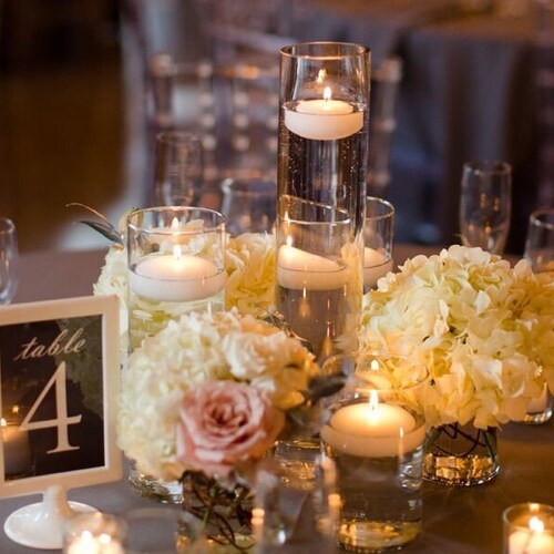 24 Glass 5cm Square Designer Wedding Table Centrepiece Decoration White Candle 