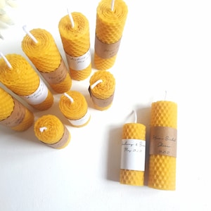 Personalized Beeswax Wedding Candle Favors: Eco-Friendly Rustic Decor