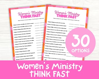 Women's Ministry Think Fast Game, PDF Download, Ladies Fellowship Group Bible Game, Faith Based Printable Trivia Activity for Church