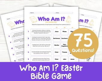 Bible Easter Who Am I Games, Bible Trivia, Sunday School Bible Quiz, Womens Ministry Games, Bible Lesson Riddle Activity for Church