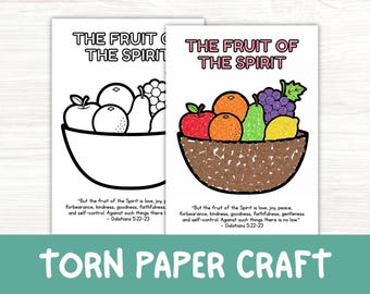Fruit of the Spirit Printable Paper Craft, Kids Sunday School Coloring Torn Paper Activity, Bible Lesson Preschool Church Craft Template