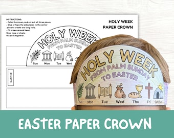 Easter Printable Paper Holy Week Crown Craft, Kids Sunday School Coloring Activity, Good Friday Palm Sunday Coloring Craft Church Template