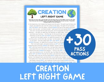 Creation Left Right Game Printable, Genesis Bible Story Activity for Church, Seven Days of Creation, Sunday School Game
